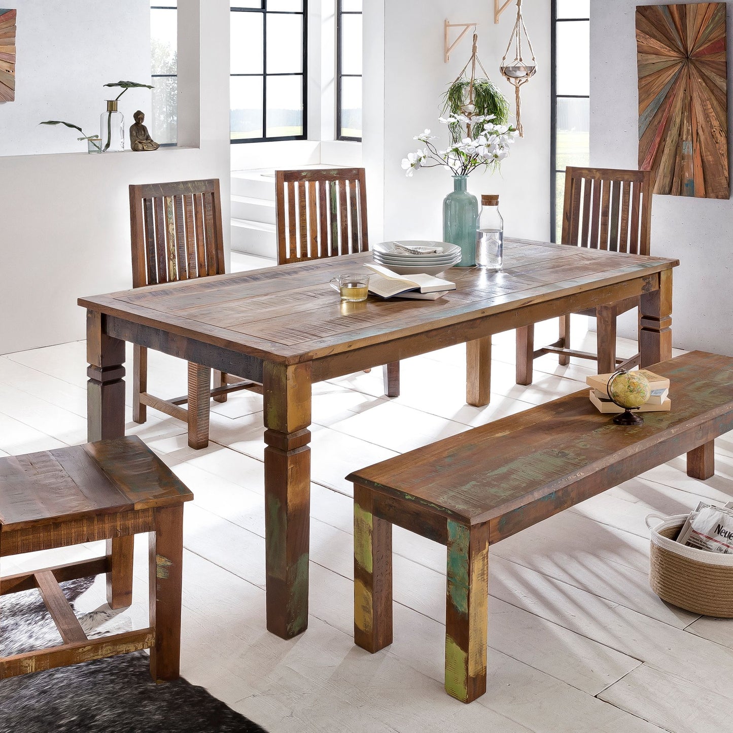 Esszimmertisch Kalkutta 120 mal 70 mal 76 cm Massivholz Esstisch fuer 4 6 Personen Kuechentisch Bootsholz Shabby Chic Tisch Esszimmer rechteckig