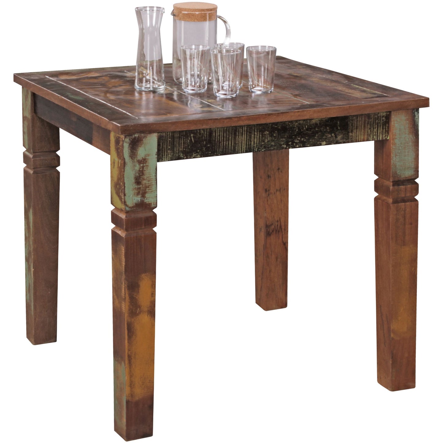 Esszimmertisch KALKUTTA 80 mal 80 mal 76 cm Mango Shabby Chic Massiv Holz Design Landhaus Esstisch Bootsholz Tisch fuer Esszimmer rechteckig Kuechentisch 4 Personen