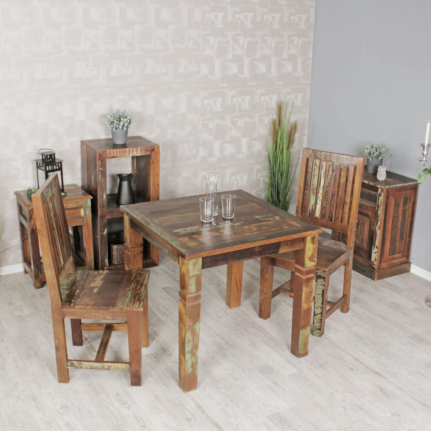 Esszimmertisch KALKUTTA 80 mal 80 mal 76 cm Mango Shabby Chic Massiv Holz Design Landhaus Esstisch Bootsholz Tisch fuer Esszimmer rechteckig Kuechentisch 4 Personen