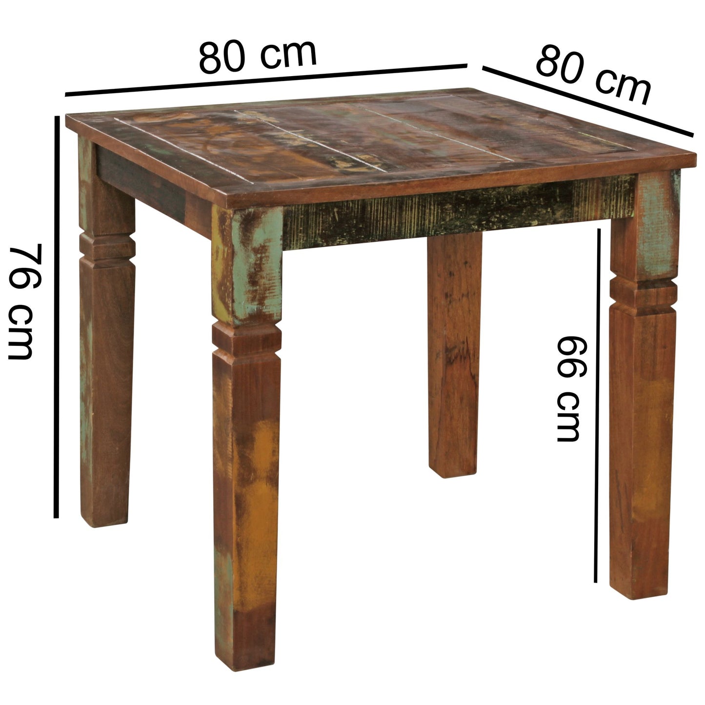 Esszimmertisch KALKUTTA 80 mal 80 mal 76 cm Mango Shabby Chic Massiv Holz Design Landhaus Esstisch Bootsholz Tisch fuer Esszimmer rechteckig Kuechentisch 4 Personen