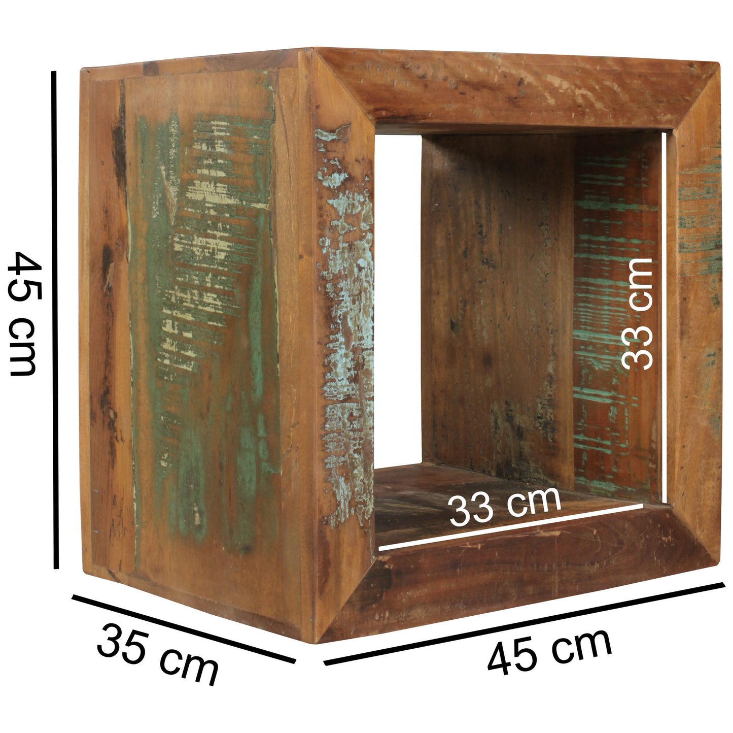 Beistelltisch Kalkutta 45 mal 45 mal 35 cm Massivholz Cube Tisch fuer Wohnzimmer Wohnzimmertisch mit Ablage Nachttisch   Nachtkonsole   Nachtkaestchen