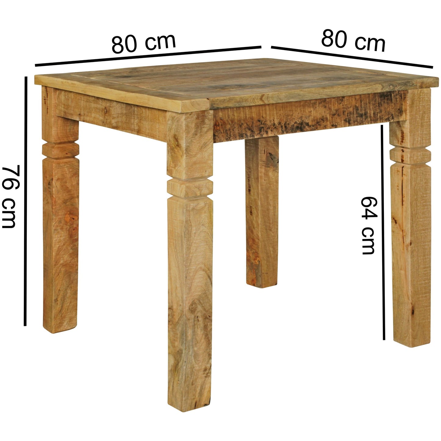 Esszimmertisch WL5.077 Braun 80 mal 80 mal 76 cm Mango Massivholz Design Landhaus Esstisch Massiv Tisch fuer Esszimmer Quadratisch Kuechentisch fuer 4 Personen Holztisch Rustikal Klein