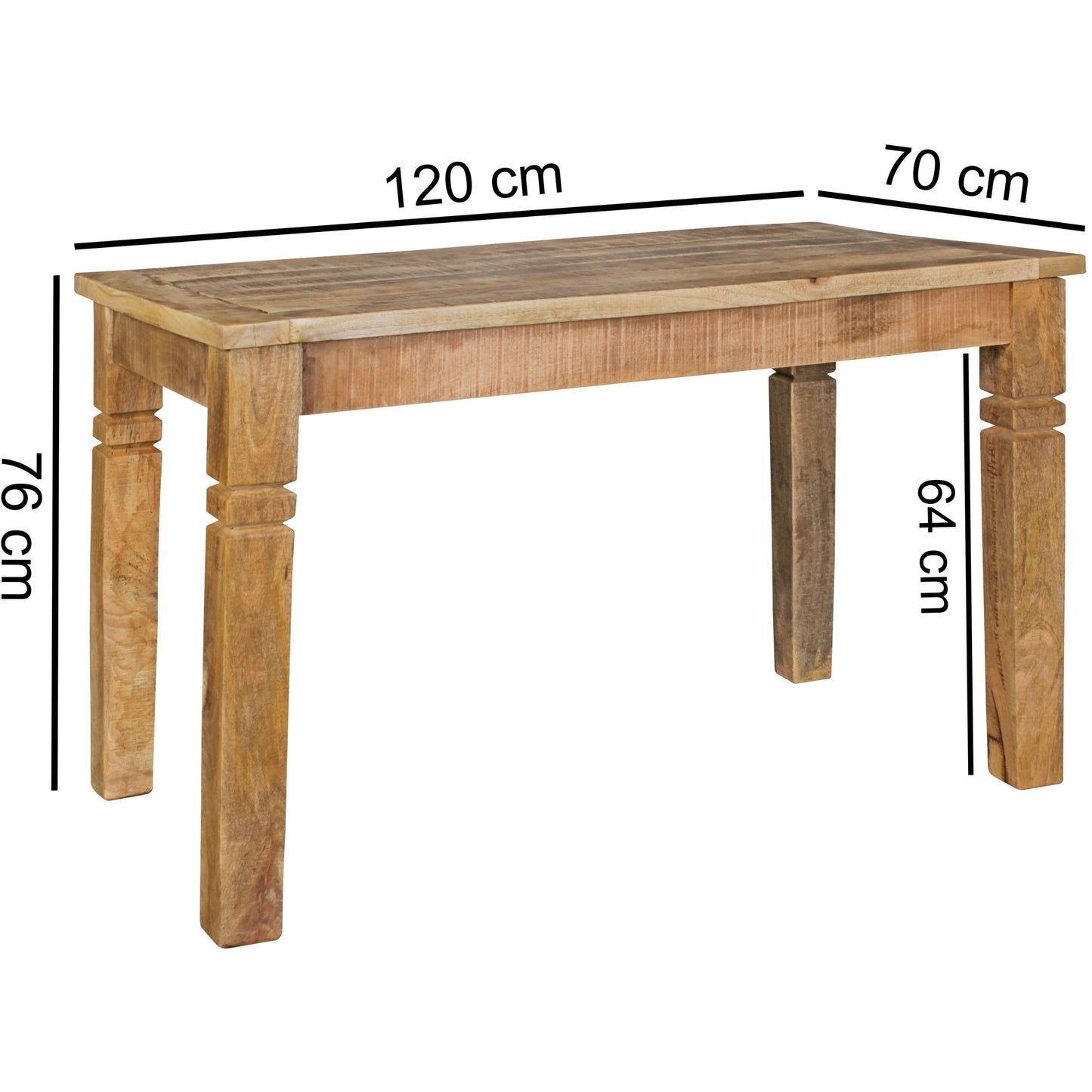 Esszimmertisch WL5.078 Braun 120 mal 76 mal 70 cm Mango Massivholz Design Landhaus Esstisch Massiv Tisch fuer Esszimmer rechteckig Kuechentisch fuer 4 6 Personen Holztisch Rustikal Gross