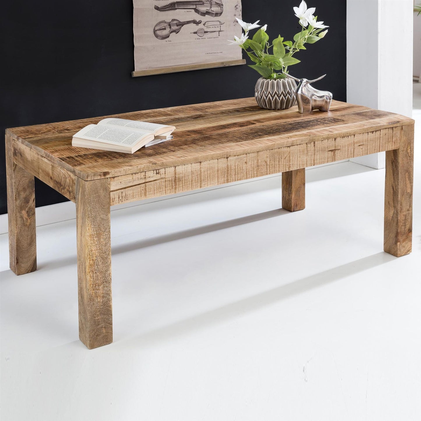 Couchtisch 110 mal 60 mal 47 cm Massiv Holz Mango Natur Landhaus Stil Wohnzimmertisch Rustikal Kaffeetisch Massivholztisch Wohnzimmer