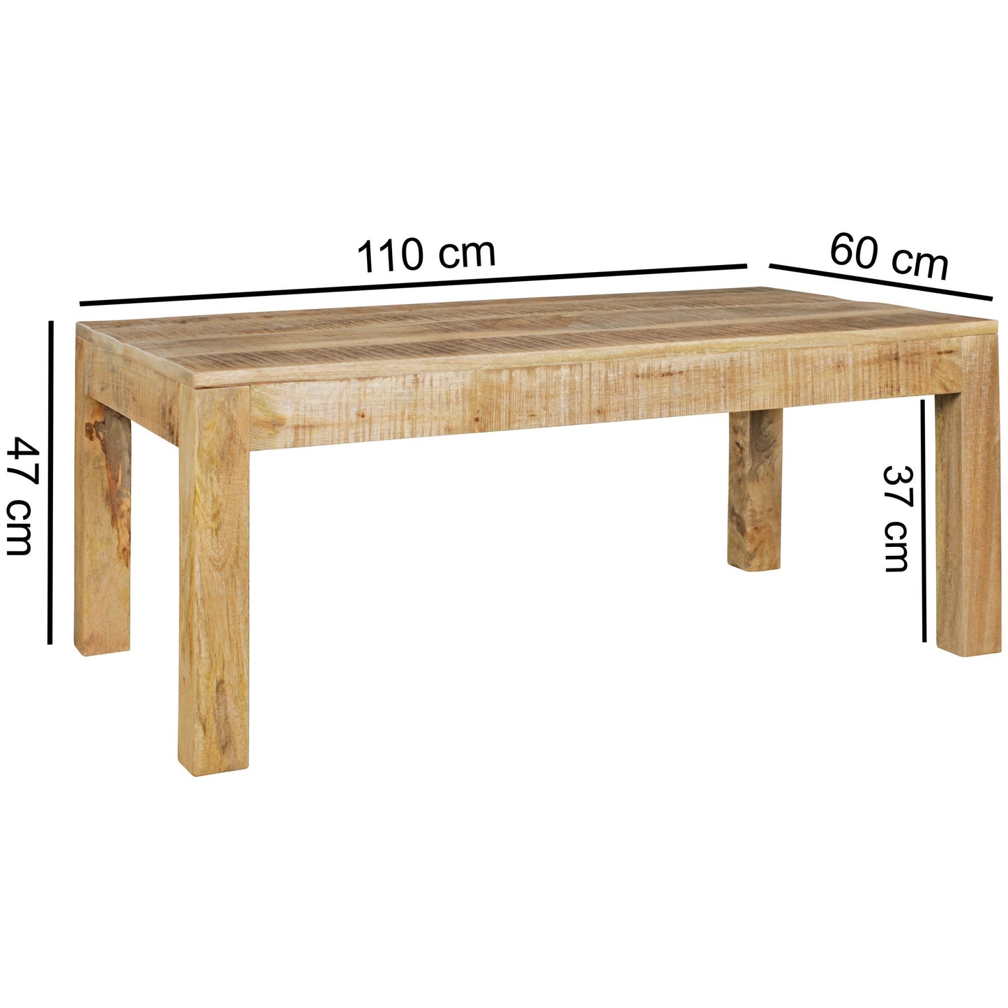 Couchtisch 110 mal 60 mal 47 cm Massiv Holz Mango Natur Landhaus Stil Wohnzimmertisch Rustikal Kaffeetisch Massivholztisch Wohnzimmer