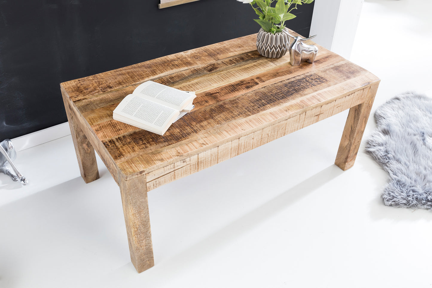 Couchtisch 110 mal 60 mal 47 cm Massiv Holz Mango Natur Landhaus Stil Wohnzimmertisch Rustikal Kaffeetisch Massivholztisch Wohnzimmer