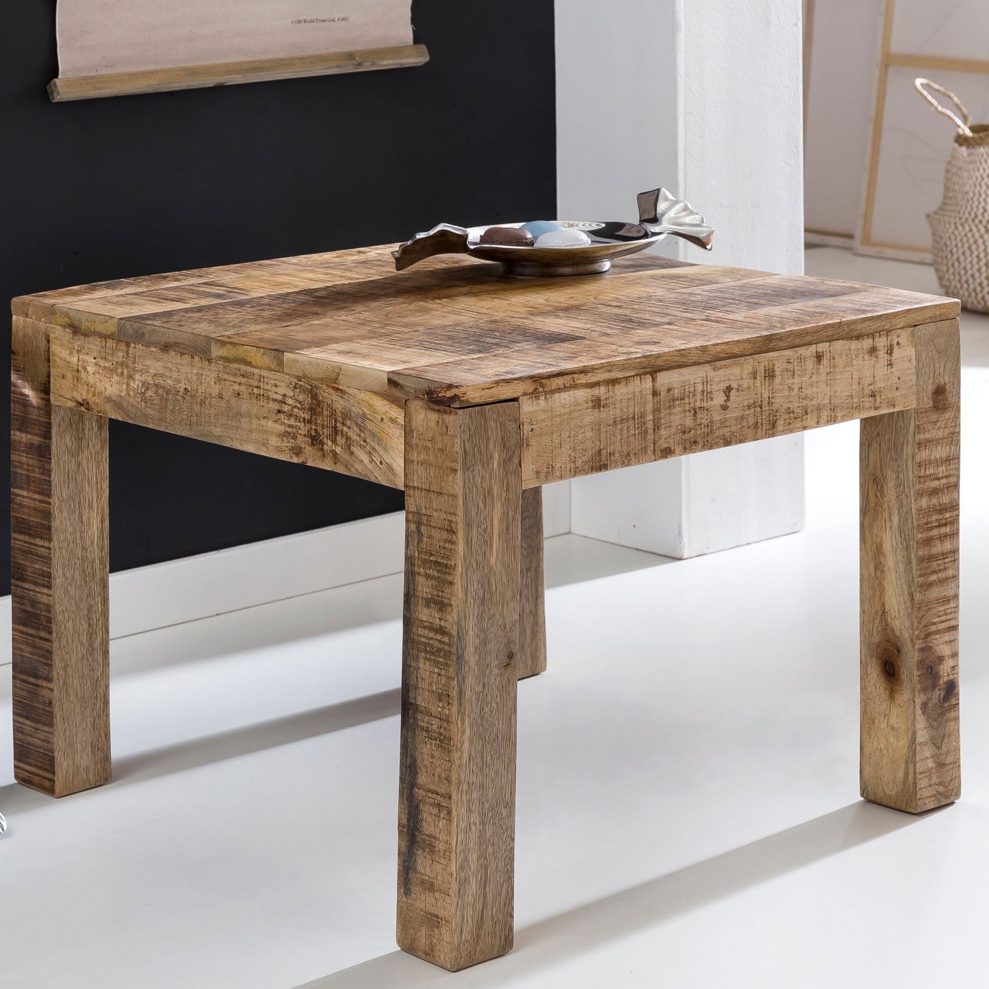 Couchtisch 60 mal 60 mal 47 cm Massiv Holz Mango Natur Landhaus Stil Wohnzimmertisch Rustikal Kaffeetisch Massivholztisch Wohnzimmer