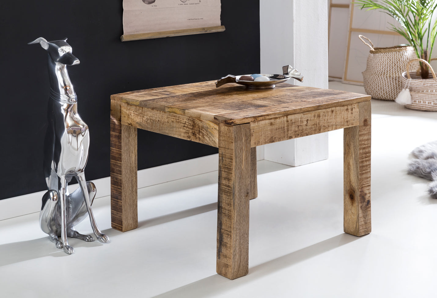 Couchtisch 60 mal 60 mal 47 cm Massiv Holz Mango Natur Landhaus Stil Wohnzimmertisch Rustikal Kaffeetisch Massivholztisch Wohnzimmer