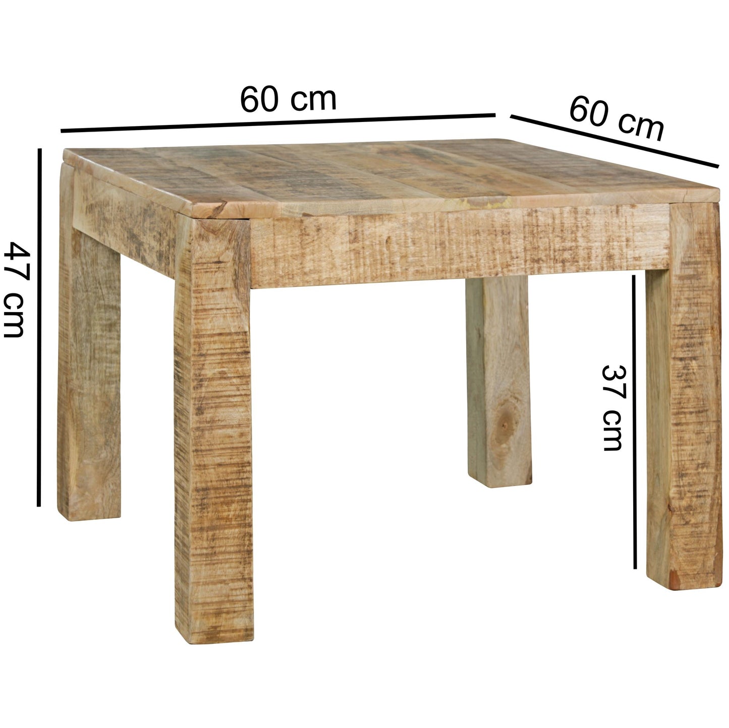 Couchtisch 60 mal 60 mal 47 cm Massiv Holz Mango Natur Landhaus Stil Wohnzimmertisch Rustikal Kaffeetisch Massivholztisch Wohnzimmer