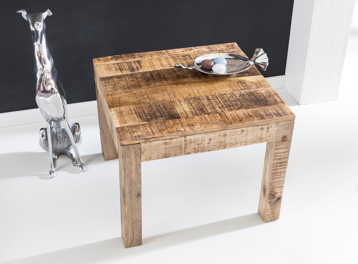 Couchtisch 60 mal 60 mal 47 cm Massiv Holz Mango Natur Landhaus Stil Wohnzimmertisch Rustikal Kaffeetisch Massivholztisch Wohnzimmer