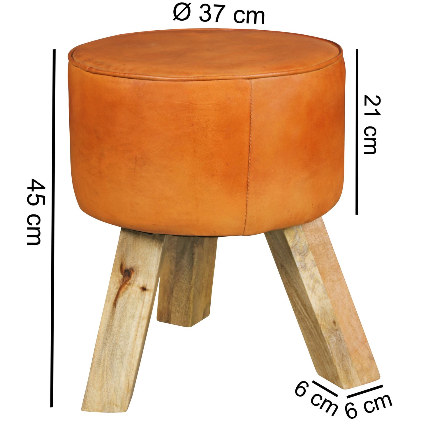 Design Sitzhocker WL5.102 Holz 37 mal 45 mal 37 cm Modern Fusshocker Rund Turnbock Lederhocker Holzbeine Kleiner Hocker Massivholz mit Leder Gepolstert  Holzhocker mit Echtleder Braun