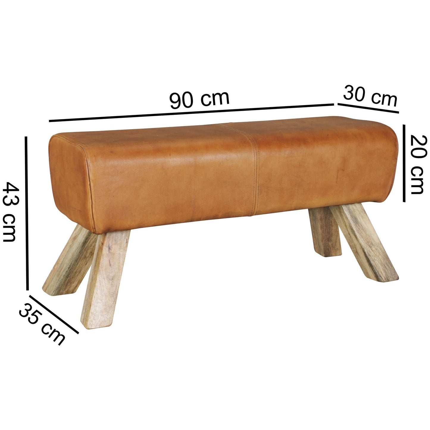 Design Sitzhocker WL5.105 Holz 90 mal 30 mal 43 cm Leder Modern Springbock Lederhocker mit Holzbeinen Massivholz Hocker mit Leder Springbock Turnbank Gepolstert Garderobenbank Echtes Leder