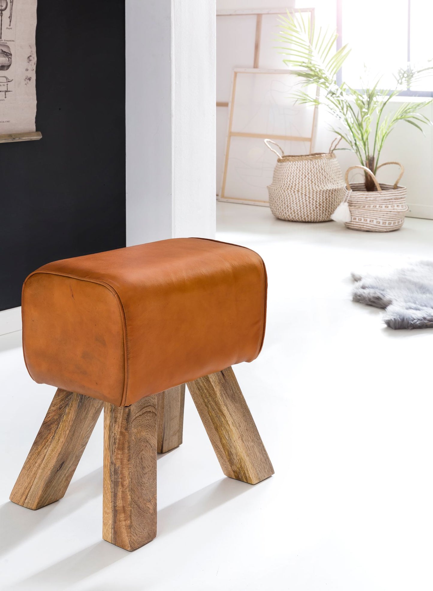 Design Turnbock Sitzhocker Braun 40 mal 30 mal 47 cm Turnhocker Hocker Lederhocker Springbock Beistellhocker Echtleder Fusshocker