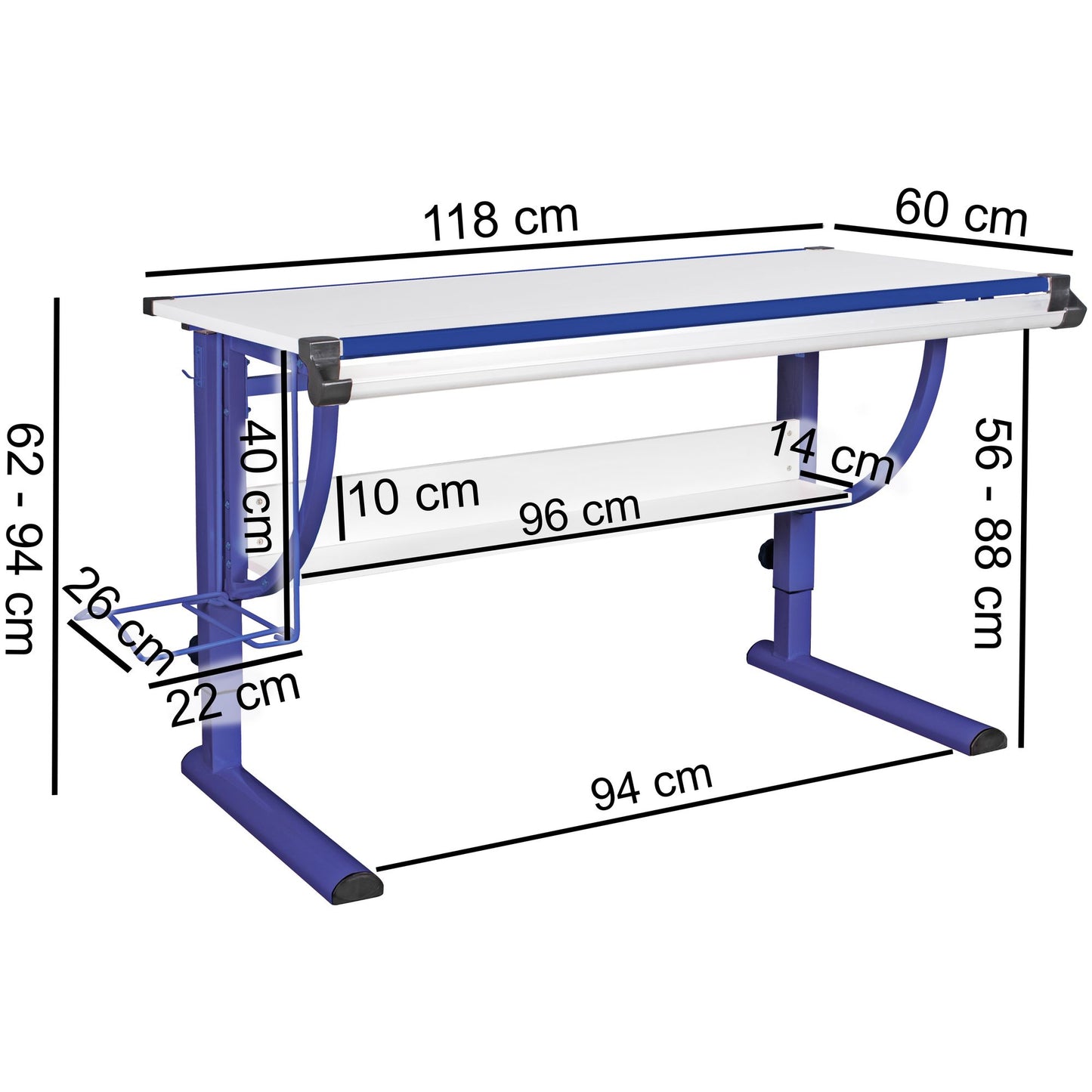 Design Kinderschreibtisch Holz 120 mal 60 cm blau weiss Jungen Schuelerschreibtisch neigungs verstellbar Schreibtisch Kinder hoehenverstellbar