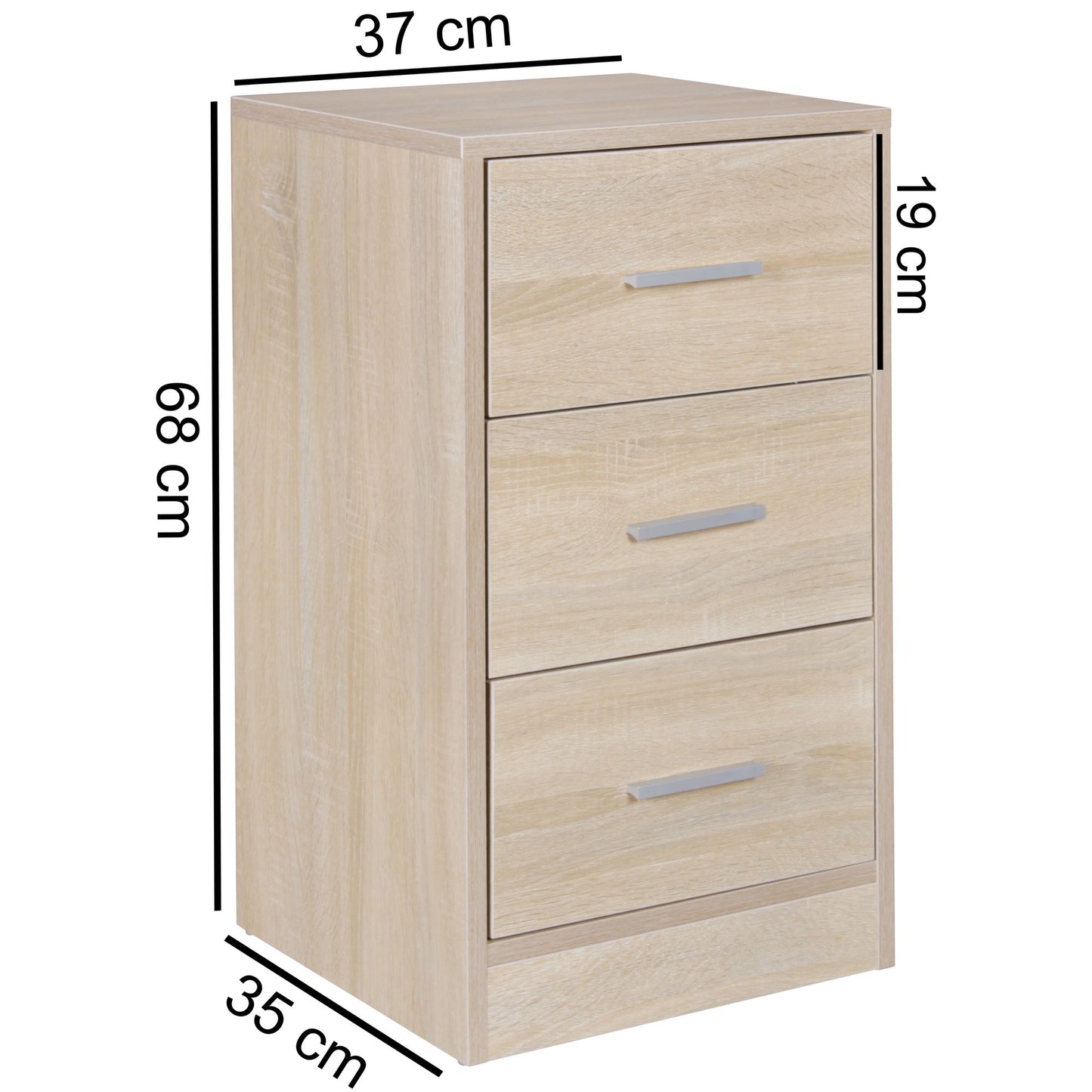 Nachtkonsole FOGGIA Holz Nachttisch modern mit 3 Schubladen sonoma Design Nachtkaestchen 37 5 mal 68 mal 35 cm E mal tra hohes Nachtschraenkchen