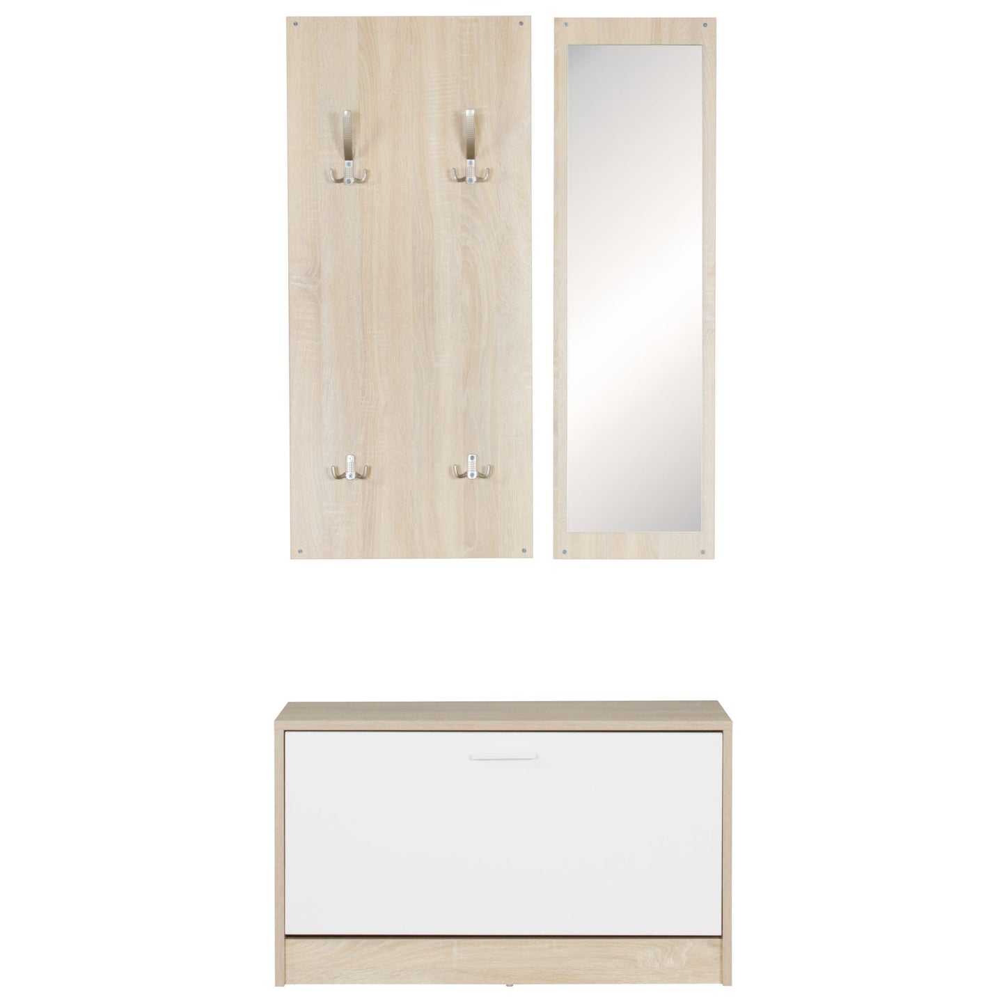 Wand Garderobe SALERNO mit Spiegel und Schuhschrank Spanplatte sonoma Moderne Flur Kompaktgarderobe fuer Jacken und Schuhe Komplettgarderobe