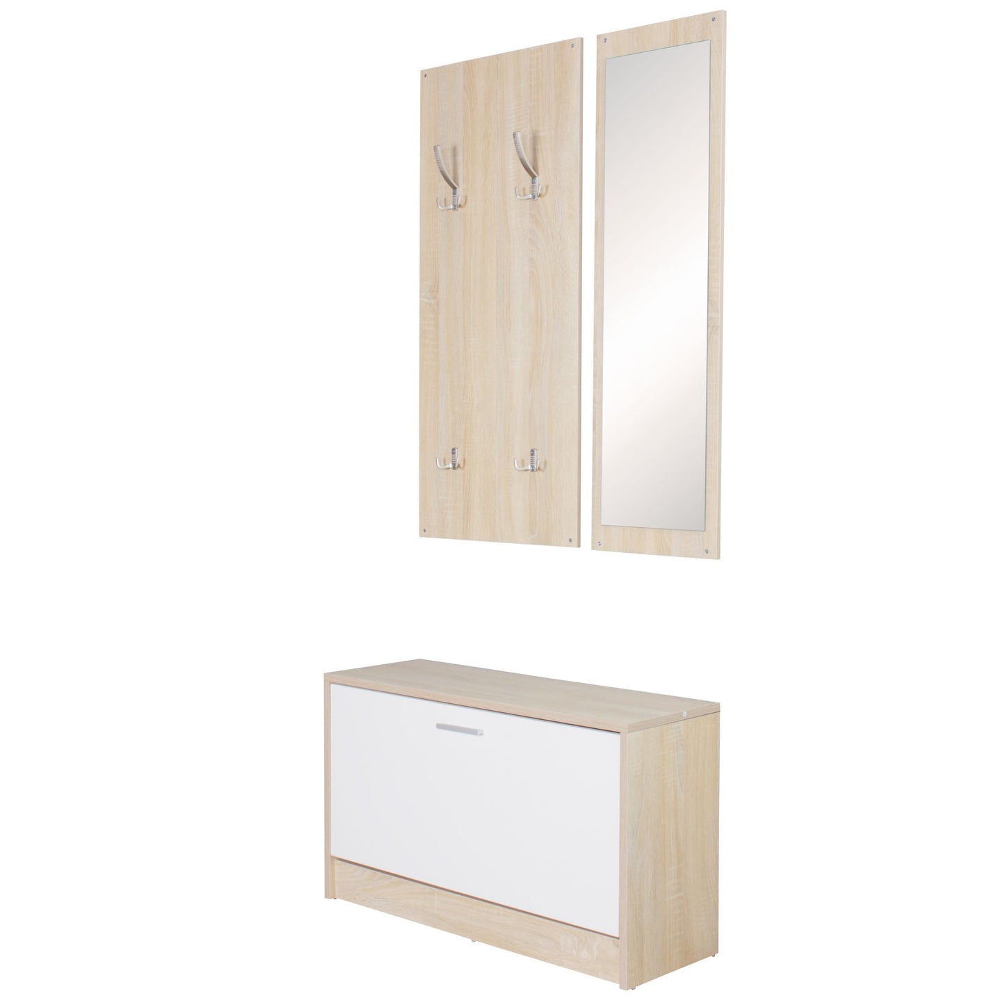 Wand Garderobe SALERNO mit Spiegel und Schuhschrank Spanplatte sonoma Moderne Flur Kompaktgarderobe fuer Jacken und Schuhe Komplettgarderobe