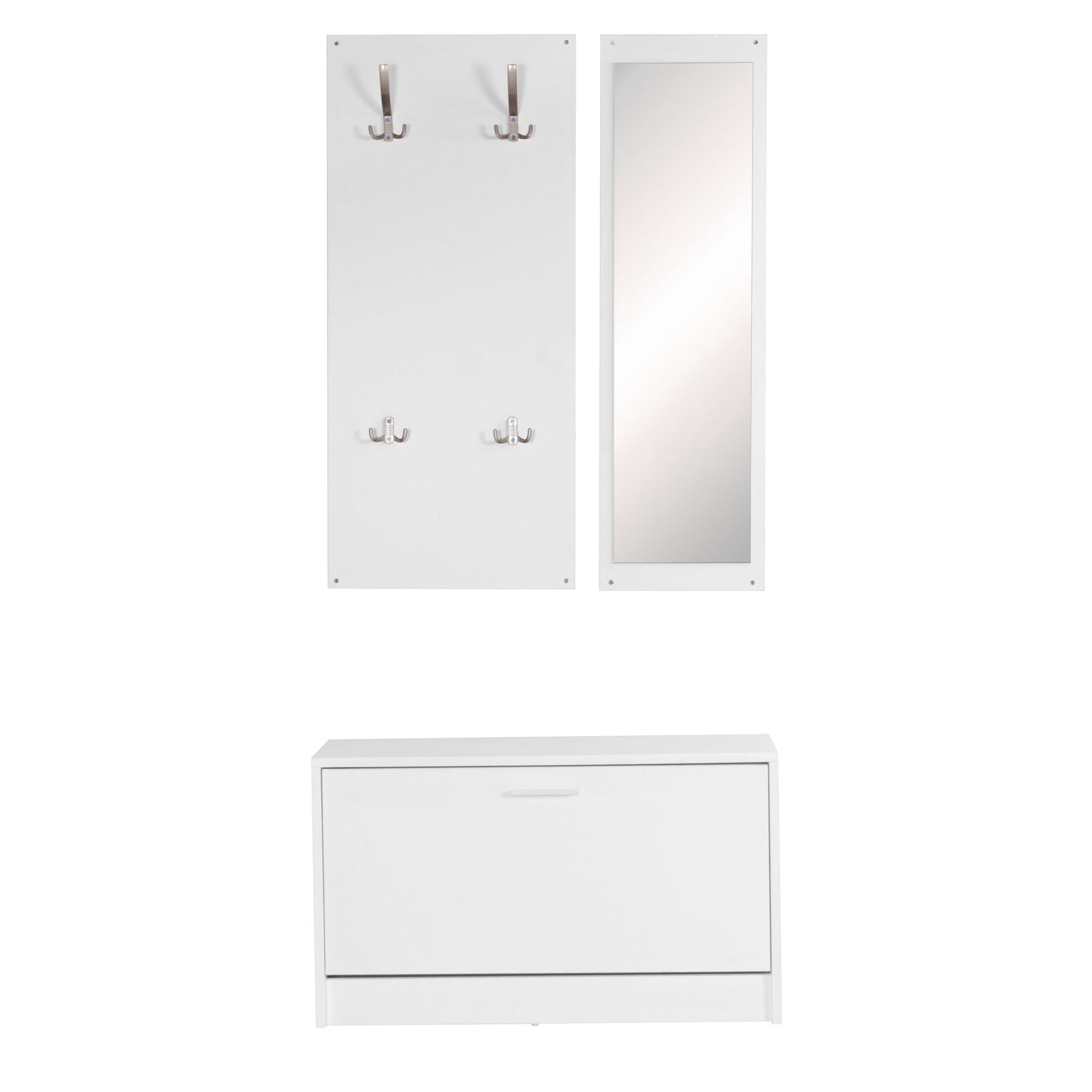 Wand Garderobe SALERNO mit Spiegel und Schuhschrank Spanplatte weiss Moderne Flur Kompaktgarderobe fuer Jacken und Schuhe Komplettgarderobe