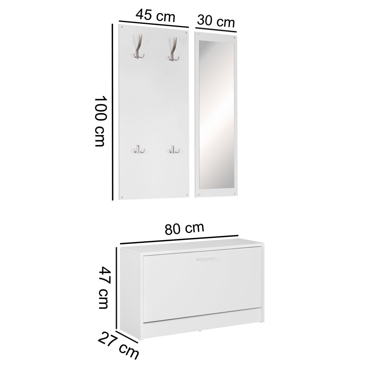 Wand Garderobe SALERNO mit Spiegel und Schuhschrank Spanplatte weiss Moderne Flur Kompaktgarderobe fuer Jacken und Schuhe Komplettgarderobe