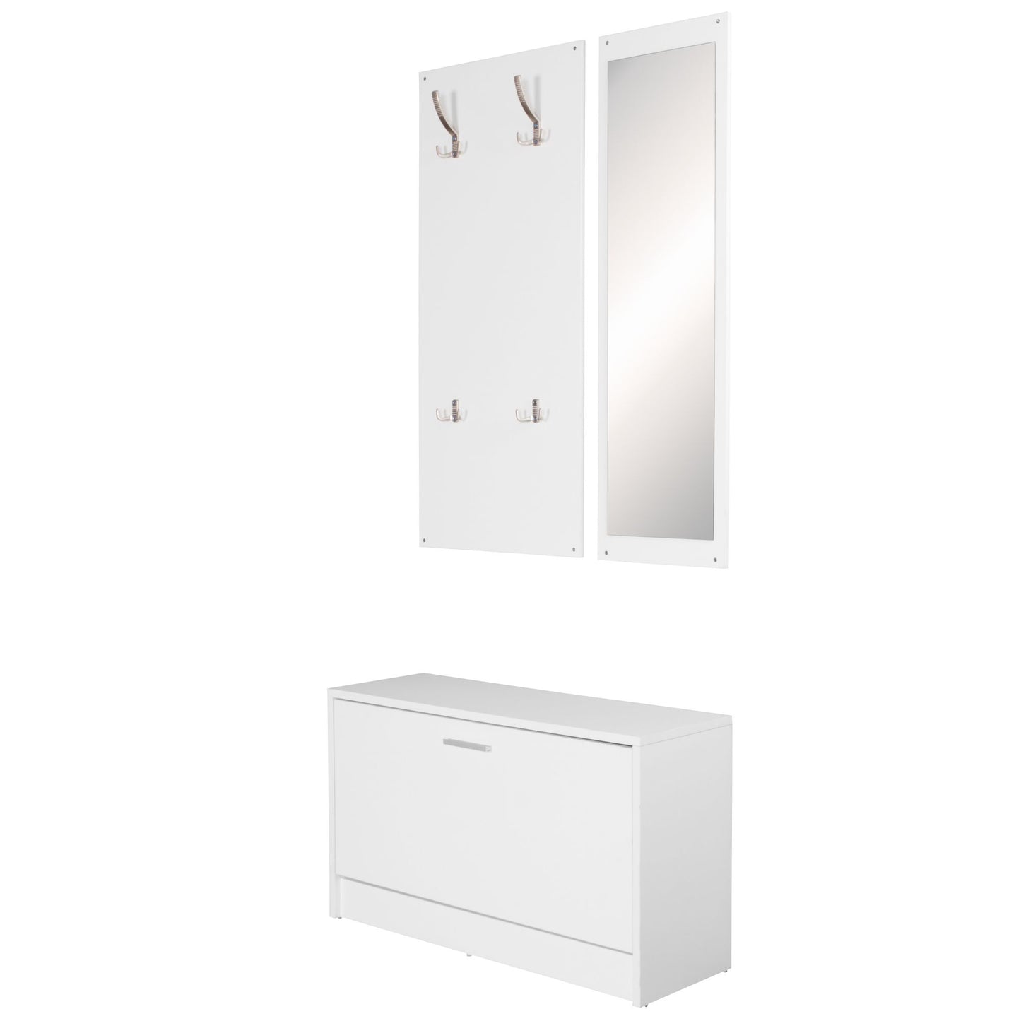 Wand Garderobe SALERNO mit Spiegel und Schuhschrank Spanplatte weiss Moderne Flur Kompaktgarderobe fuer Jacken und Schuhe Komplettgarderobe