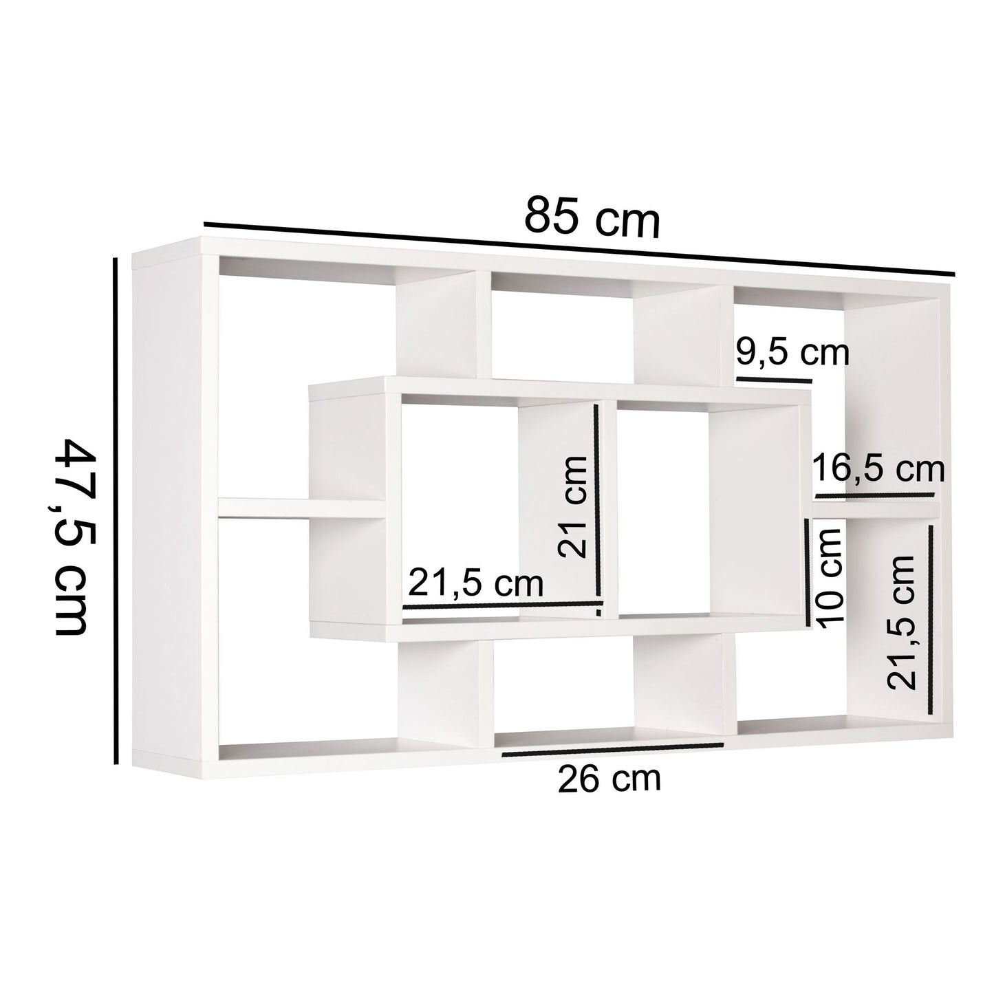 Wandregal PAOLA weiss 85 mal 47 5 mal 16 cm MDF Holz Haengeregal modern Design Wandboard freischwebend Holzregal offen zum Haengen