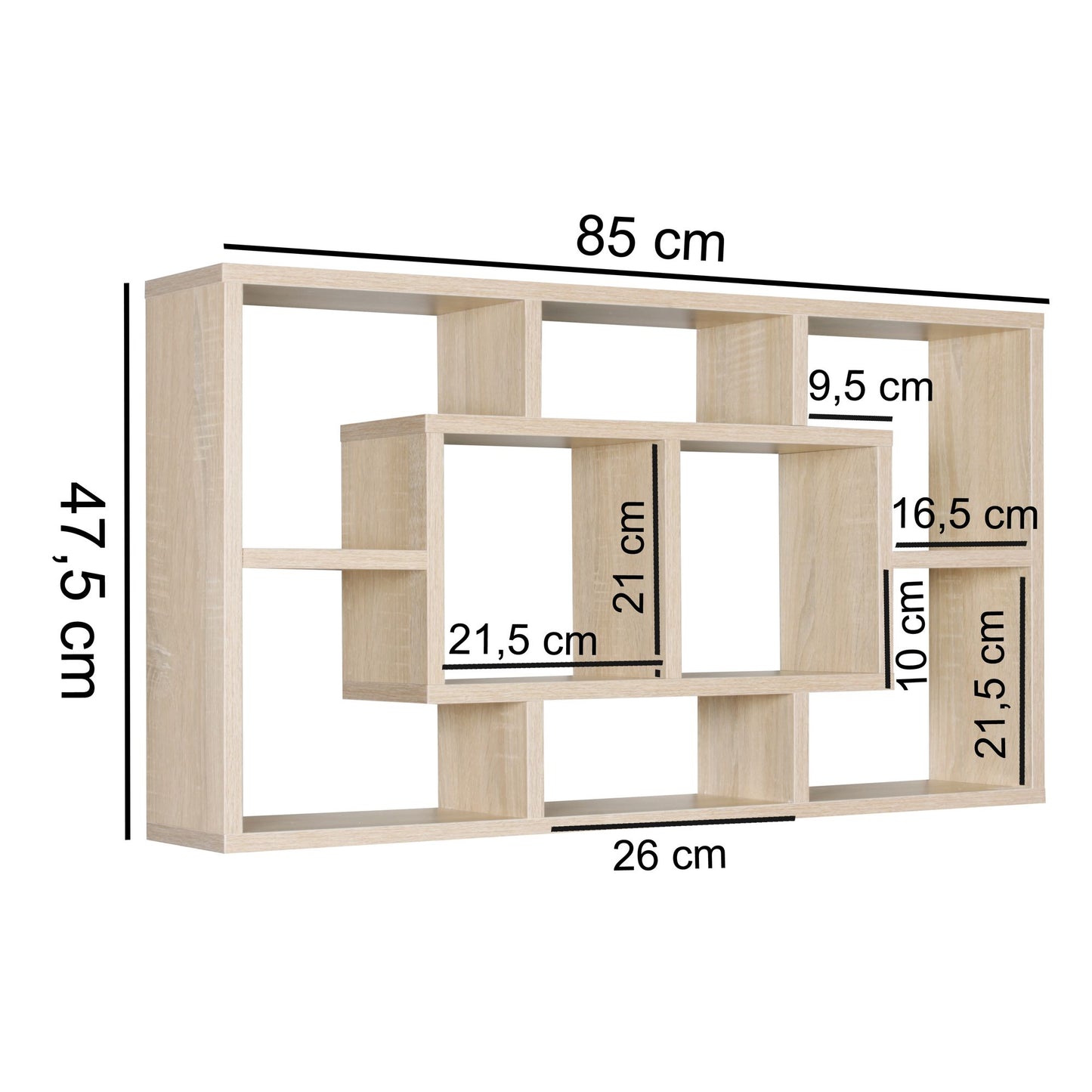 Wandregal PAOLA sonoma 85 mal 47 5 mal 16 cm MDF Holz Haengeregal modern Design Wandboard freischwebend Holzregal offen zum Haengen