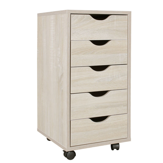 Rollcontainer 33 mal 64 mal 38 cm MDF Holz 5 Schubladen sonoma Moderner Schubladencontainer mit Rollen Standcontainer Buerocontainer