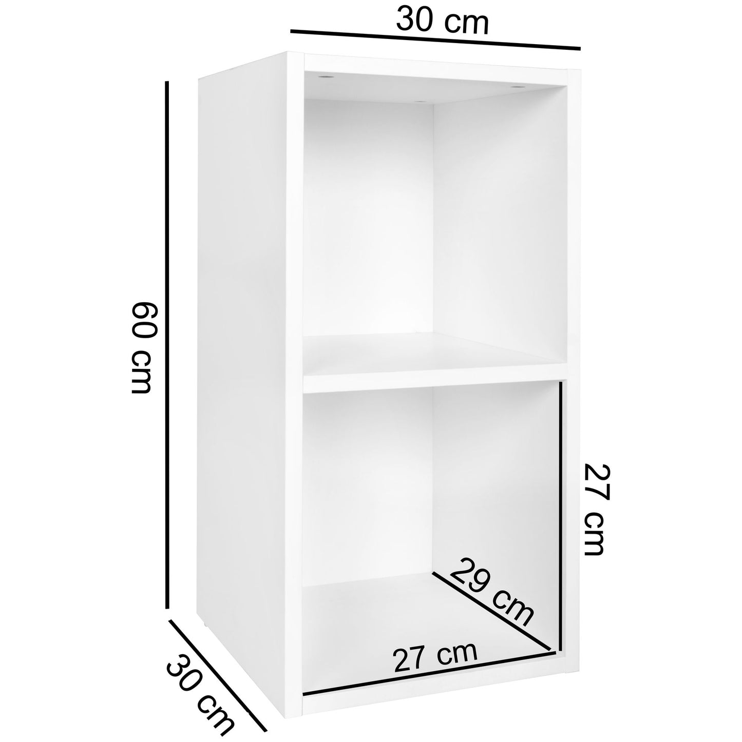 Standregal WL5.175 Holz 30 mal 60 mal 30 cm Modern Weiss Regal Klein Weisses Wandregal Ablageregal Schmal Kleines Buecherregal 2 Ablagefaecher Schmales Design Holzregal Nischenregal