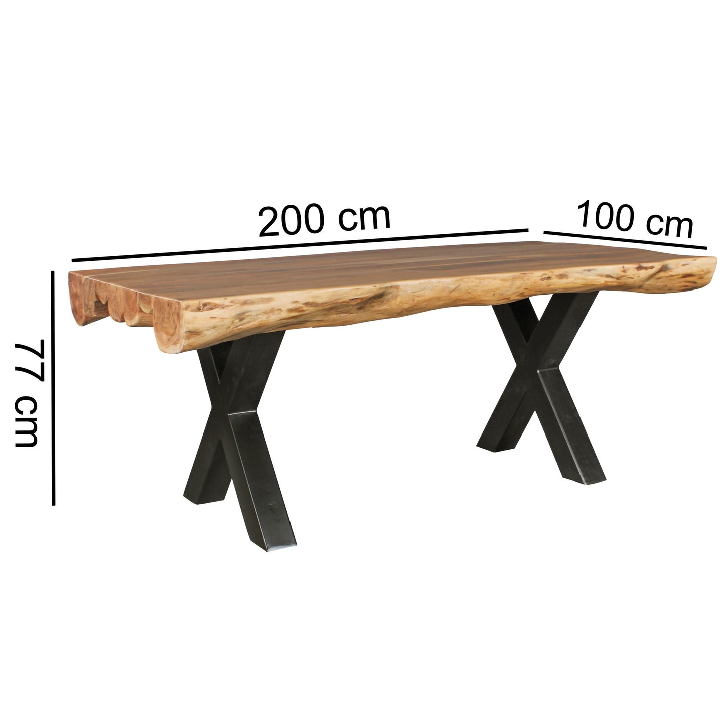 Esszimmertisch 200 mal 100 mal 77 cm Akazie Landhaus Stil Voll Holz Design Esstisch rechteckig Tisch fuer Esszimmer Baumstamm Kuechentisch 8 Personen