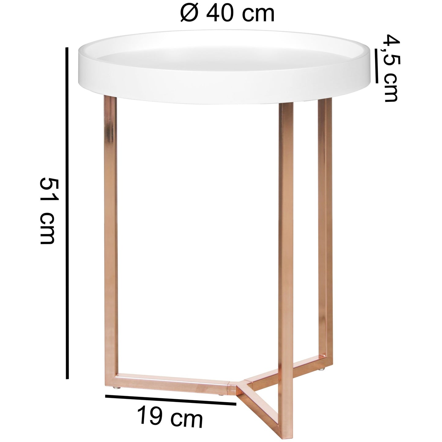 Design Beistelltisch Weiss Kupfer ø 40 cm Tabletttisch Holz Metall Wohnzimmertisch mit Tablett Sofatisch modern Kaffeetisch rund