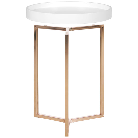 Design Beistelltisch Weiss Kupfer Ã¸ 40 cm Tabletttisch Holz Metall Wohnzimmertisch mit Tablett Sofatisch modern Kaffeetisch rund