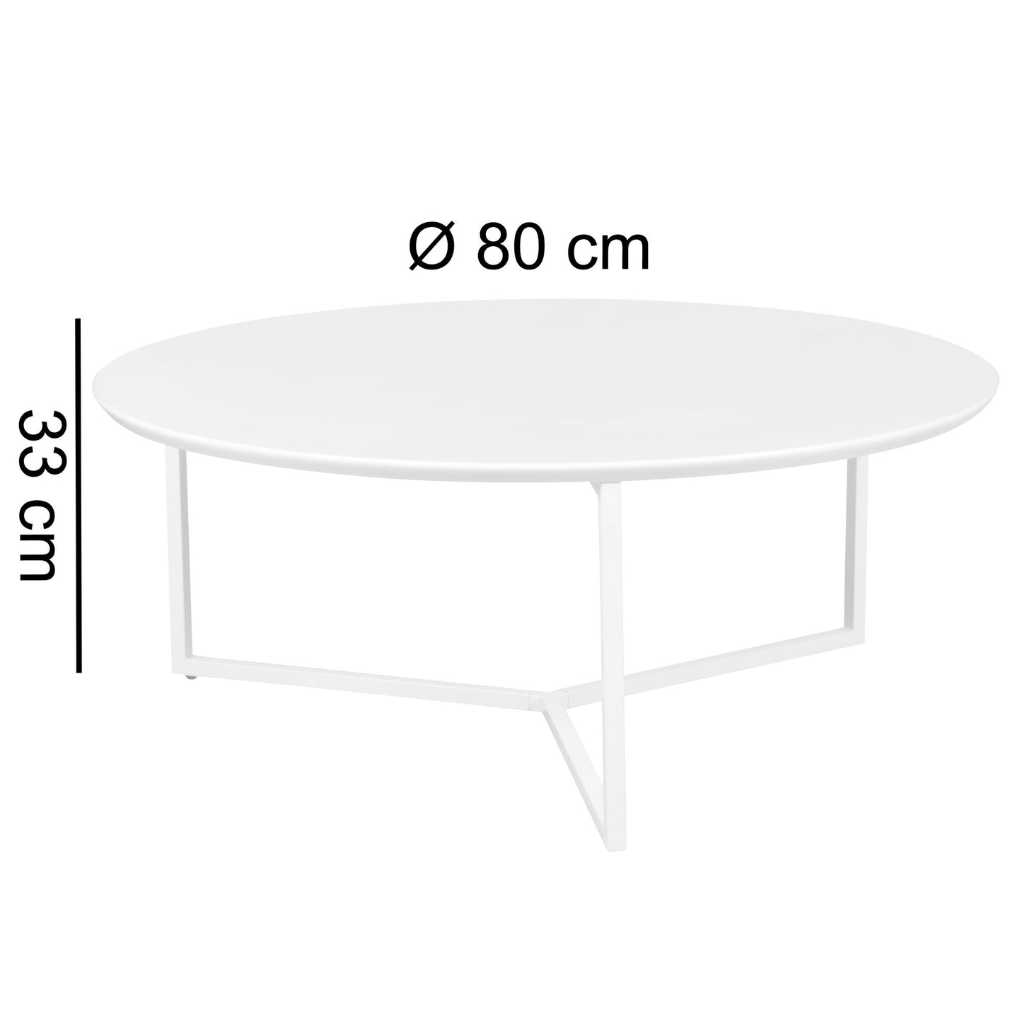 Design Couchtisch MDF Holz weiss matt Gestell Metall ø 80 cm Wohnzimmertisch lackiert Sofatisch modern Kaffeetisch rund Loungetisch