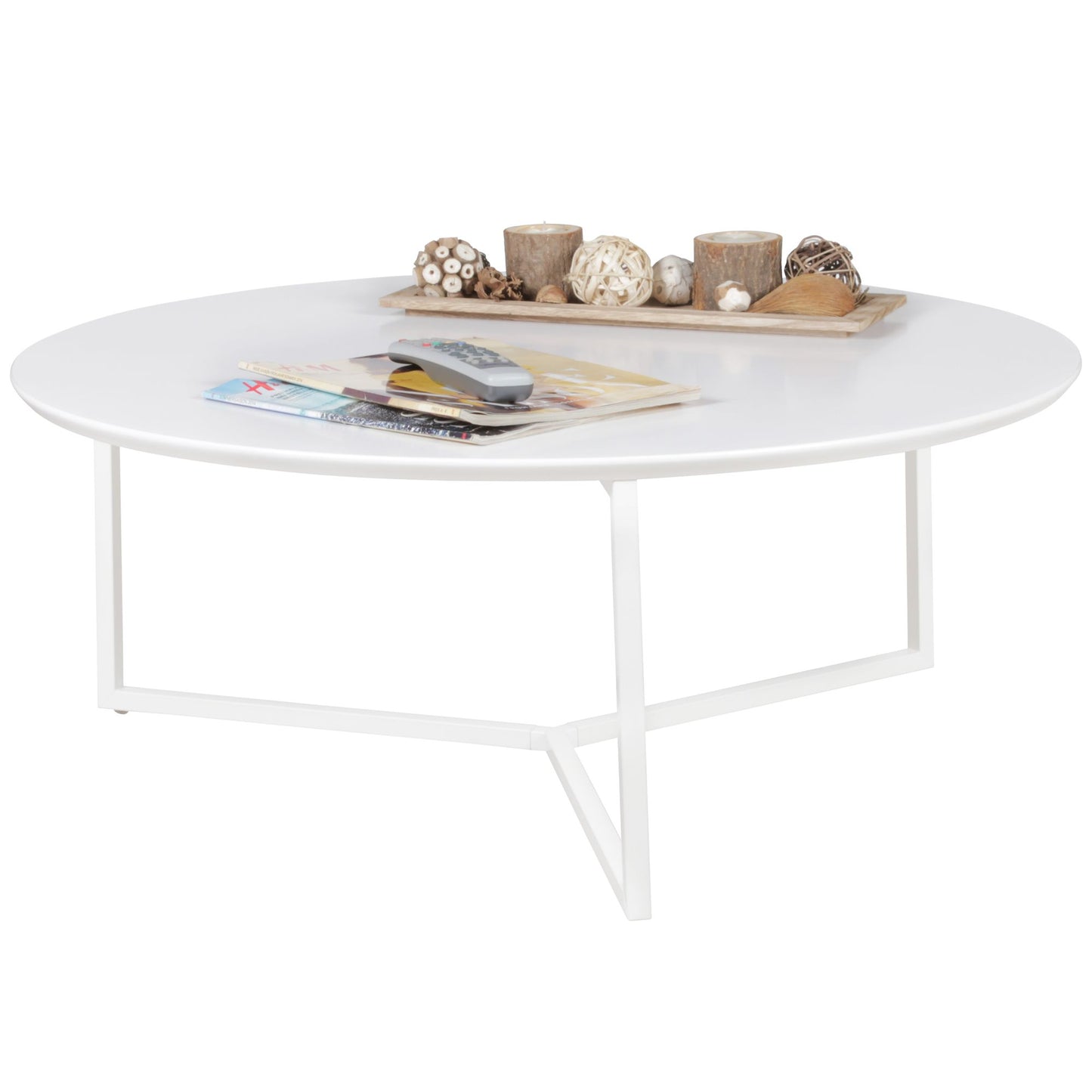 Design Couchtisch MDF Holz weiss matt Gestell Metall Ã¸ 80 cm Wohnzimmertisch lackiert Sofatisch modern Kaffeetisch rund Loungetisch