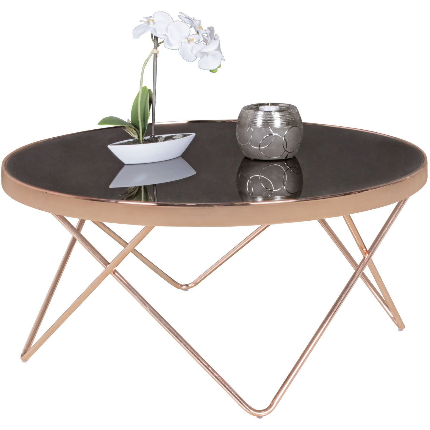 Couchtisch WL5.248 Glas ø 82 cm Metall Wohnzimmertisch Modern Glastisch Rund Sofatisch Wohnzimmer Schwarz Moderner Coffee Table mit Glasplatte Kleiner Runder Design Kaffeetisch