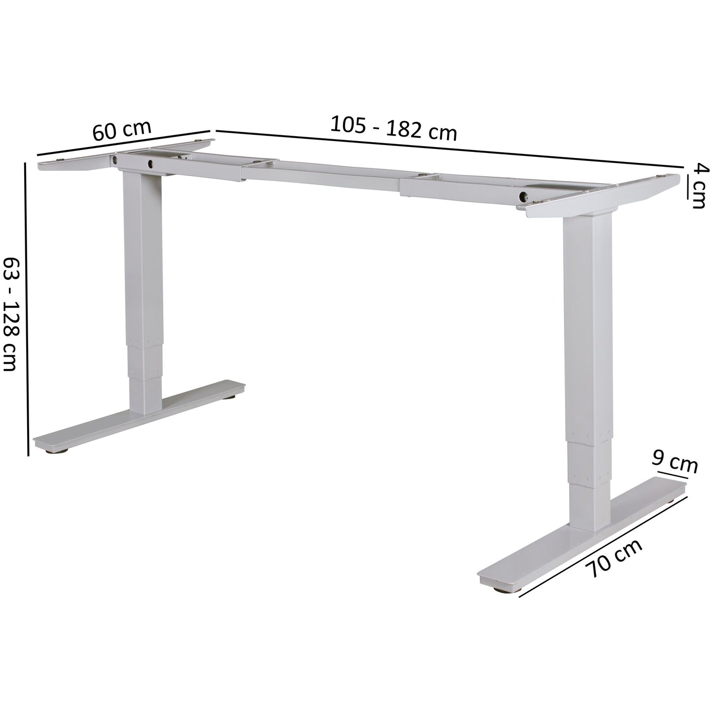 elektrisch hoehenverstellbares Tischgestell silber Gestell mit Memory Funktion Schreibtischgestell stufenlos hoehenverstellbar von 63   128 cm