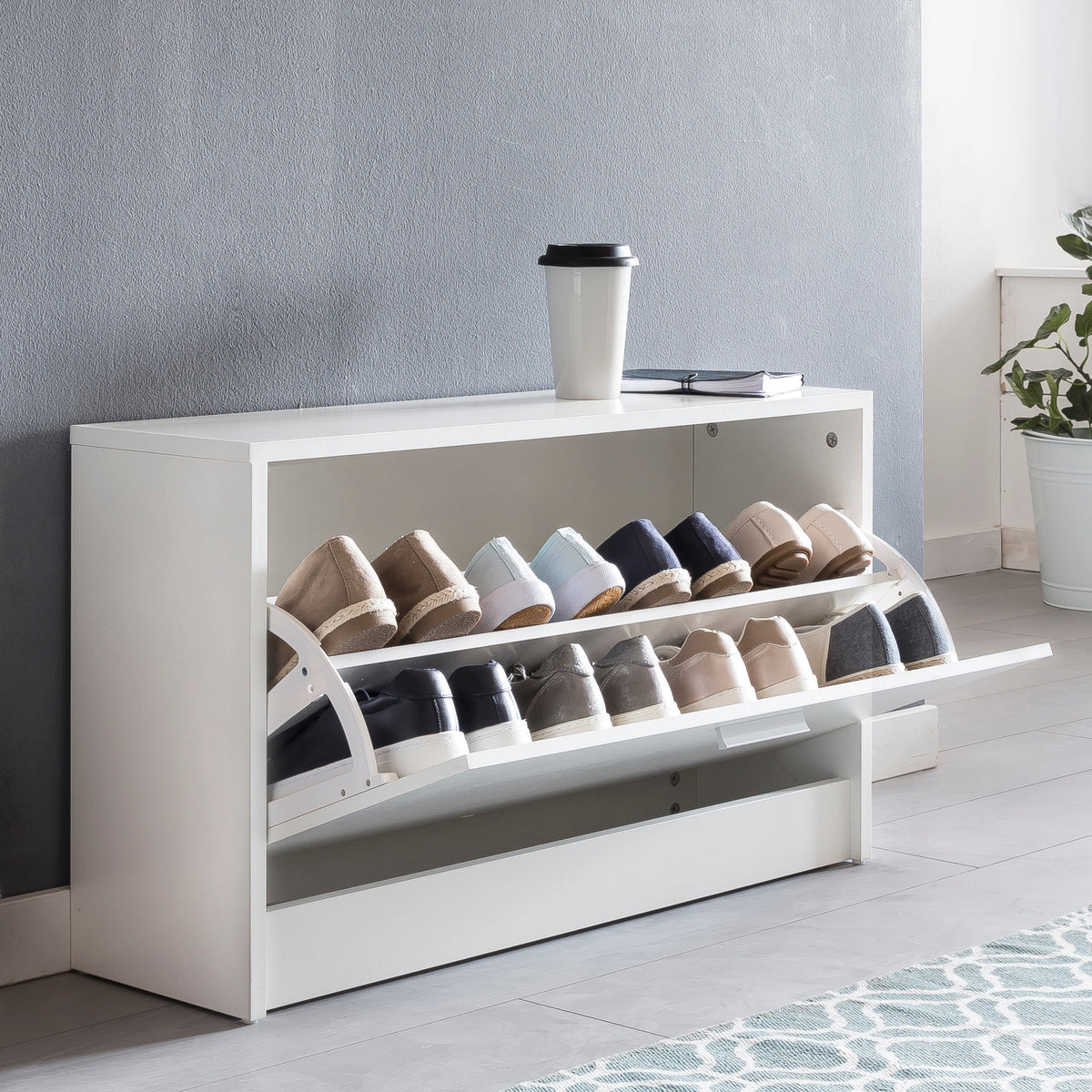 Schuhbank SPLIT mit Sitzflaeche Weiss Schuhkipper Holz 80 mal 47 mal 2 – Wohnmomentum