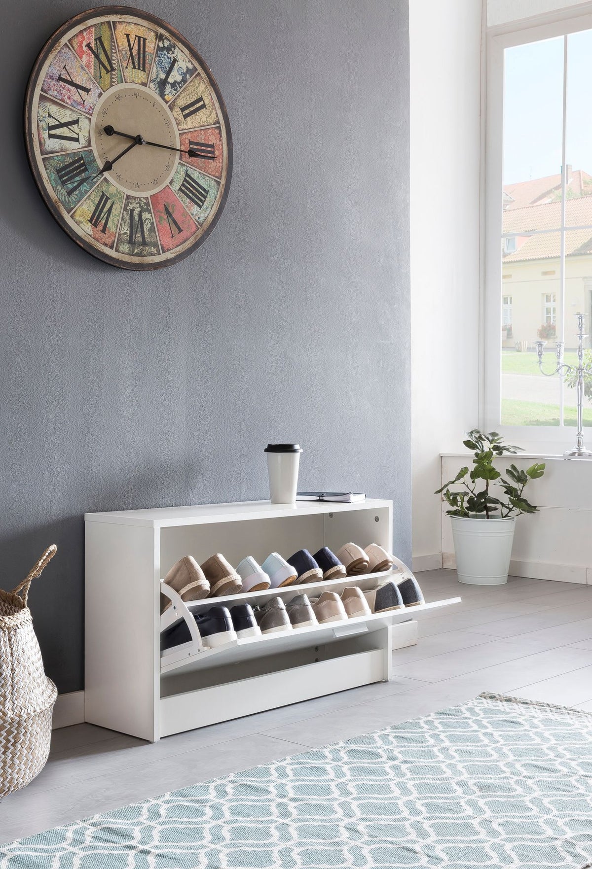 Schuhbank SPLIT mit Sitzflaeche Weiss Schuhkipper Holz 80 mal 47 mal 2 – Wohnmomentum
