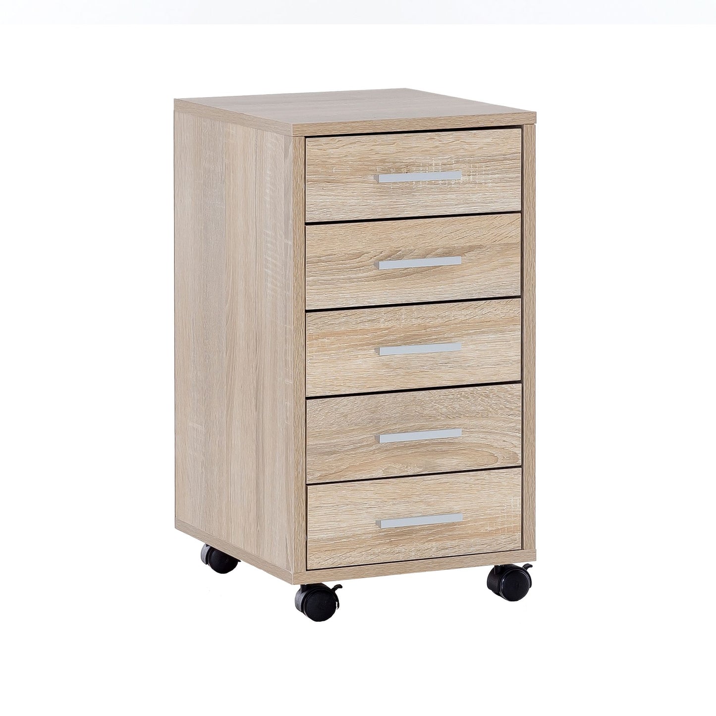 Rollcontainer Sonoma 33 mal 63 mal 38 cm Holz Schubladenschrank Schreibtisch Buero Schrank mit 5 Schubladen Container Rollschrank klein Standcontainer schmal Schreibtischcontainer mit Rollen