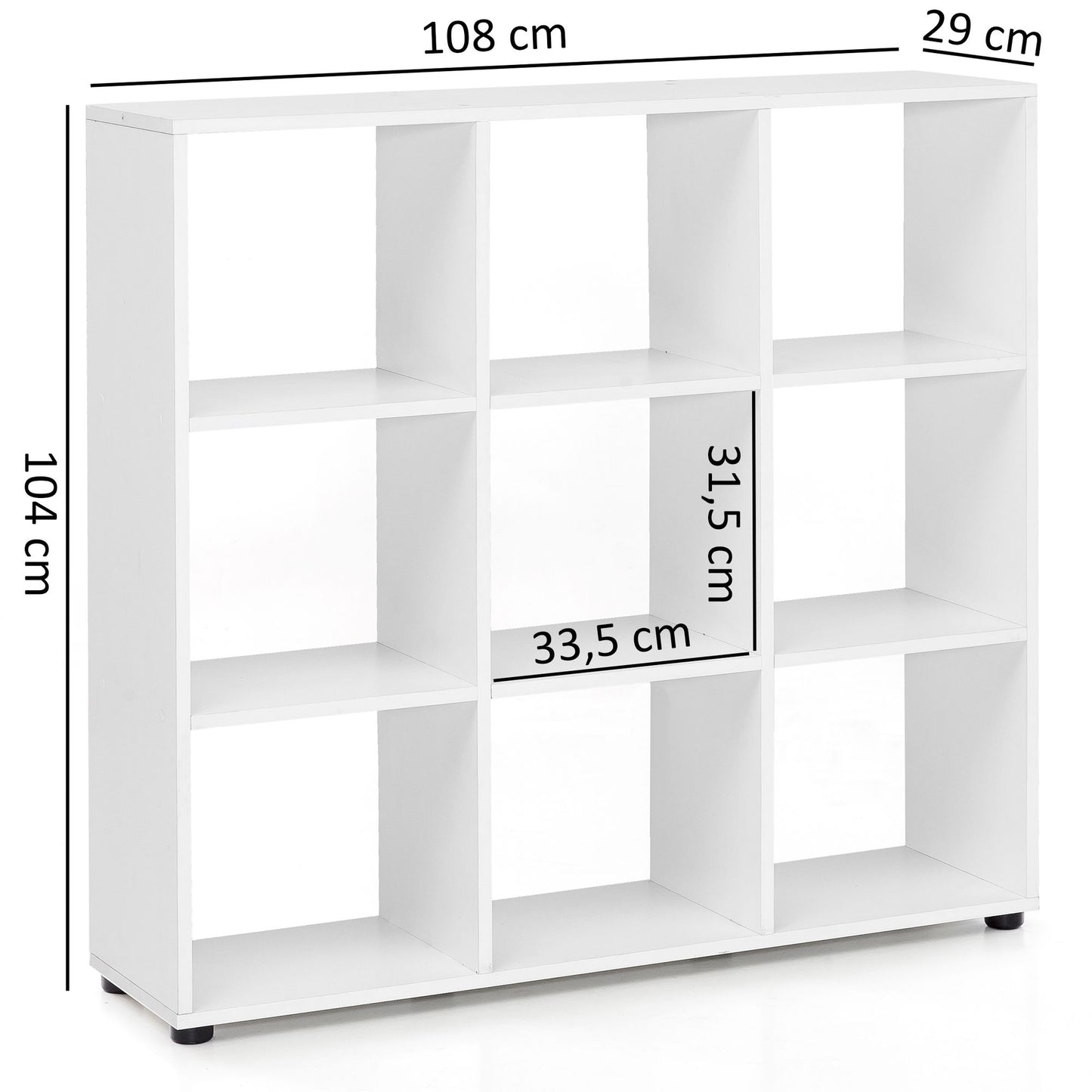 Design Buecherregal mit 9 Faechern Weiss 108 mal 104 mal 29 cm Standregal Holz Regal freistehend Ordnerregal Raumteiler Wuerfel Regal modern Offenes Aufbewahrungsregal