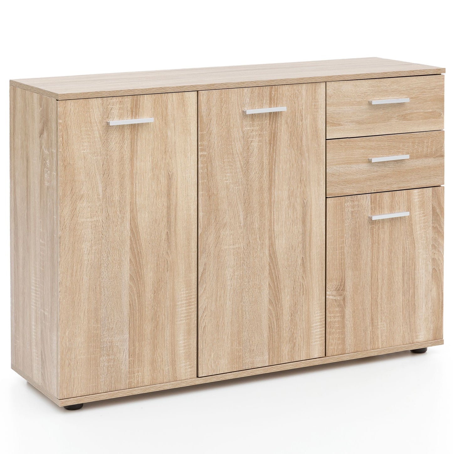 Kommode WL5.288 mit Tueren und Schubladen 107 mal 79 mal 35 cm Schrank Holz Sonoma Flurschrank modern Mehrzweckschrank klein Anrichte Sideboard matt Kommodenschrank Flurmoebel