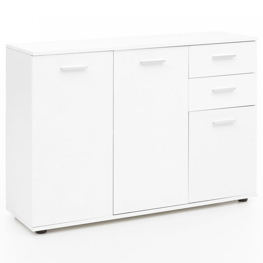 Kommode WL5.289 mit Tueren und Schubladen 107 mal 79 mal 35 cm Schrank Holz Weiss Flurschrank modern Mehrzweckschrank klein Anrichte Sideboard matt Kommodenschrank Flurmoebel