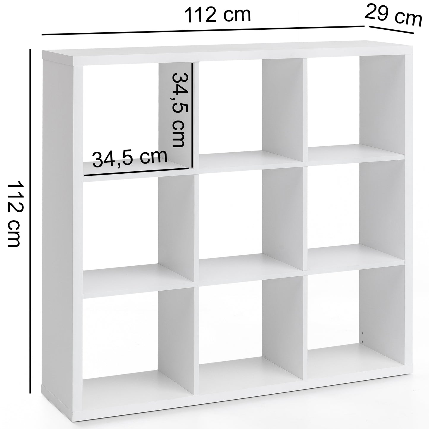 Wuerfelregal 112 mal 29 mal 112 cm Buecherregal mit 9 Faechern Weiss Standregal Holz Regal freistehend Ordnerregal Raumteiler Wuerfel Regal modern Offenes Aufbewahrungsregal