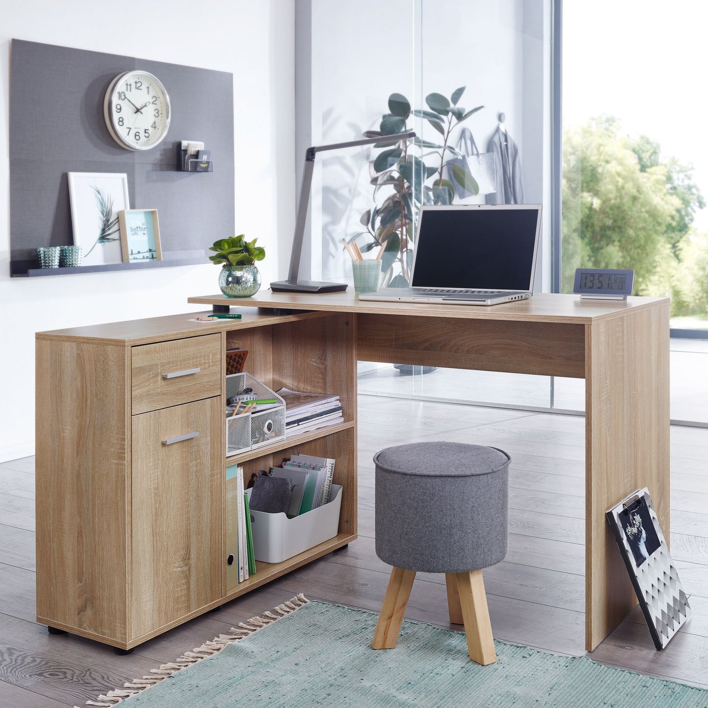 Design Eckschreibtisch mit Regal Sonoma 120 mal 75 5 mal 106 5 cm Moderner Buero Schreibtisch Computer Tisch Arbeitszimmer Winkelschreibtisch Home Office