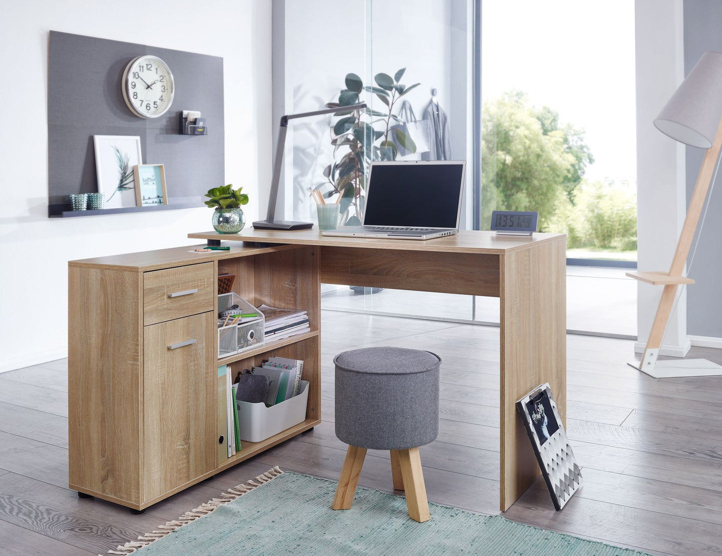 Design Eckschreibtisch mit Regal Sonoma 120 mal 75 5 mal 106 5 cm Moderner Buero Schreibtisch Computer Tisch Arbeitszimmer Winkelschreibtisch Home Office