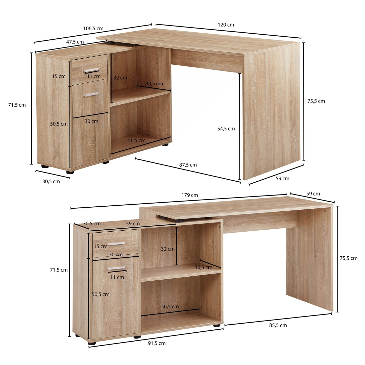 Design Eckschreibtisch mit Regal Sonoma 120 mal 75 5 mal 106 5 cm Moderner Buero Schreibtisch Computer Tisch Arbeitszimmer Winkelschreibtisch Home Office