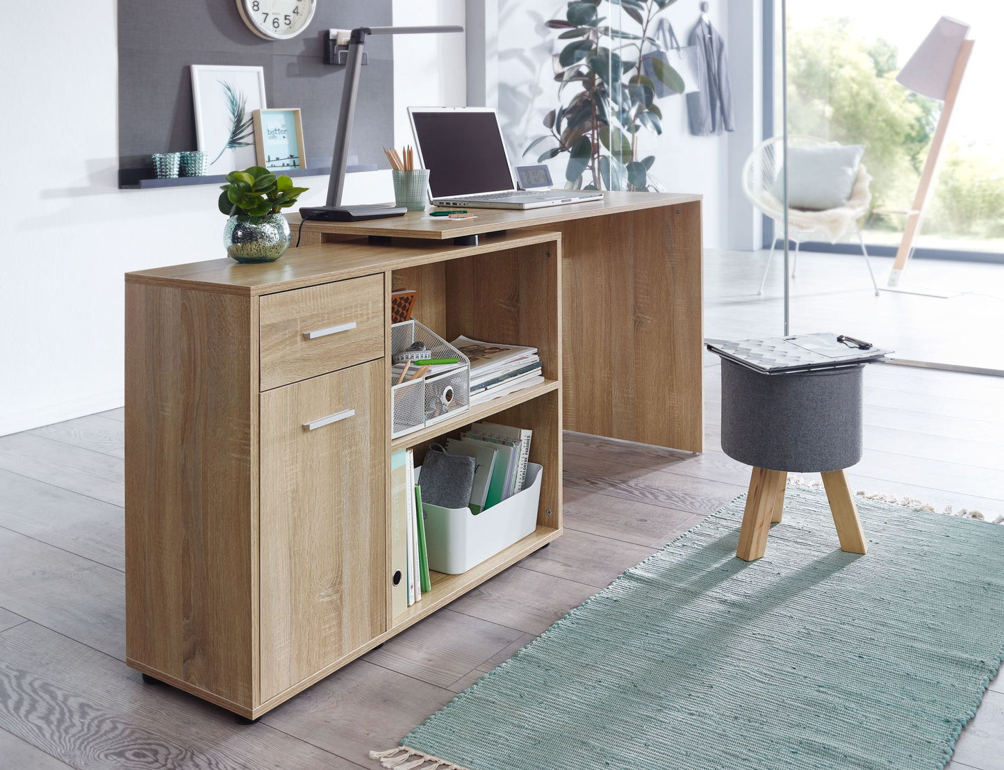 Design Eckschreibtisch mit Regal Sonoma 120 mal 75 5 mal 106 5 cm Moderner Buero Schreibtisch Computer Tisch Arbeitszimmer Winkelschreibtisch Home Office