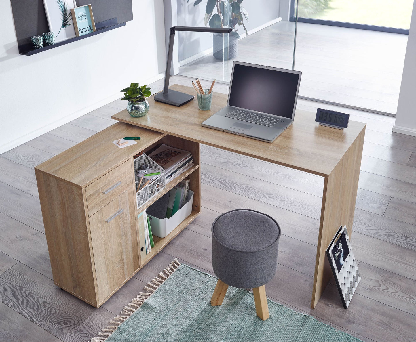 Design Eckschreibtisch mit Regal Sonoma 120 mal 75 5 mal 106 5 cm Moderner Buero Schreibtisch Computer Tisch Arbeitszimmer Winkelschreibtisch Home Office