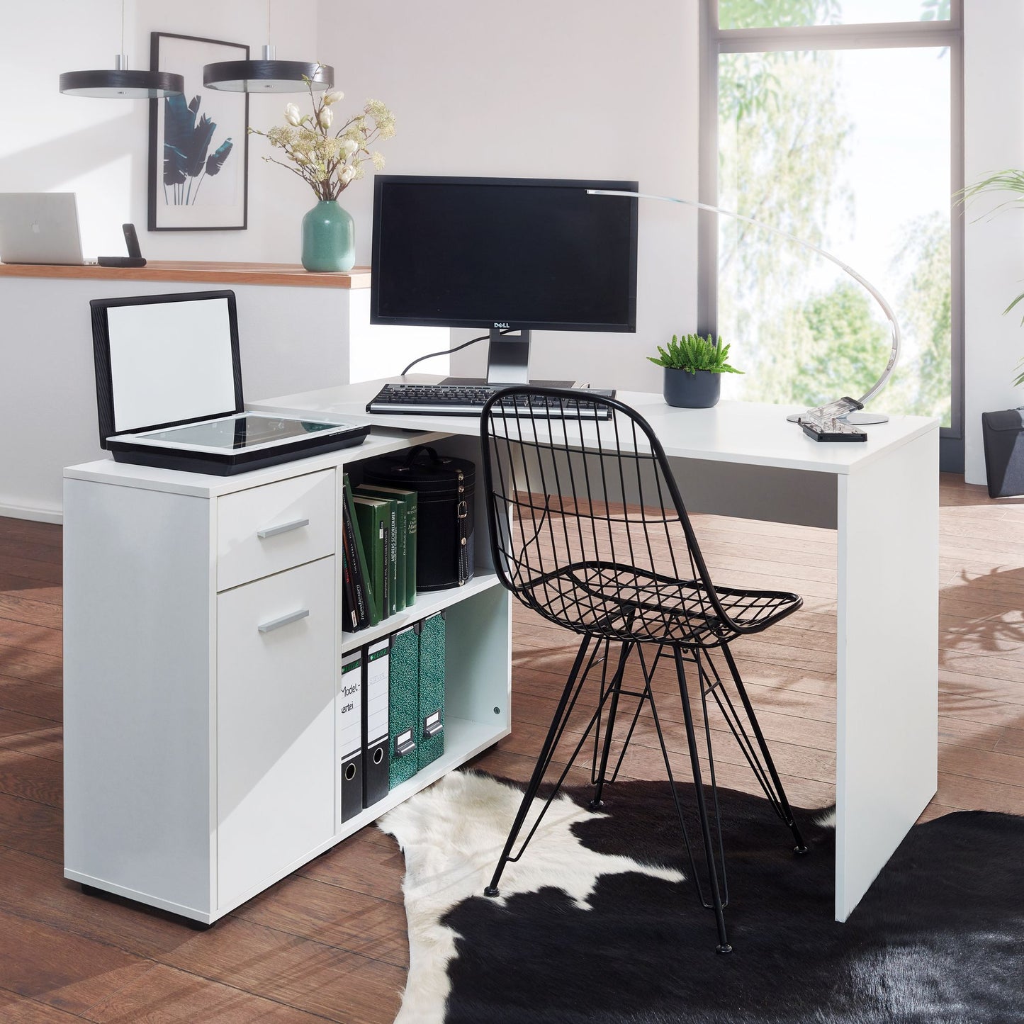 Design Eckschreibtisch mit Regal Weiss 120 mal 75 5 mal 106 5 cm Moderner Buero Schreibtisch Computer Tisch Arbeitszimmer Winkelschreibtisch Home Office