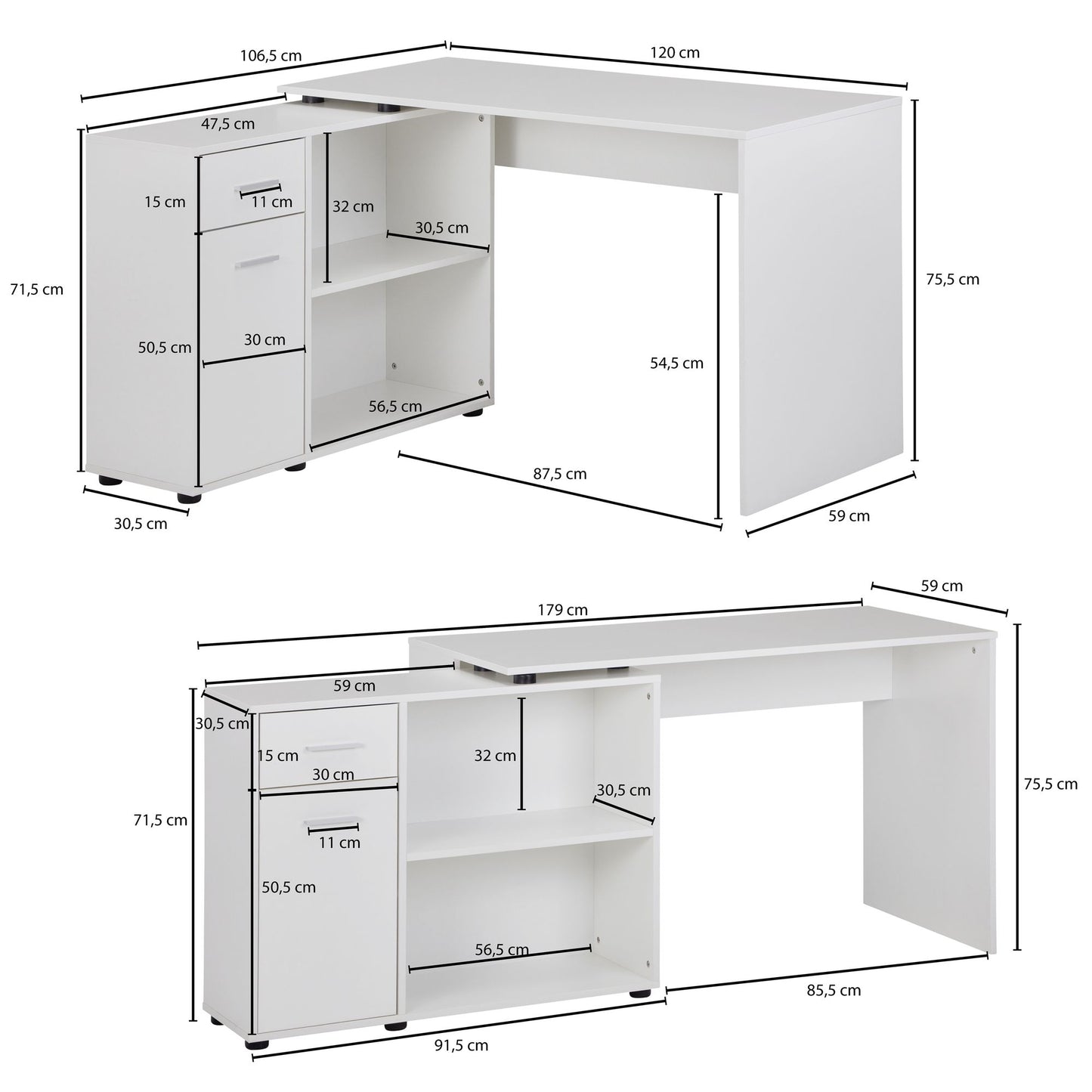 Design Eckschreibtisch mit Regal Weiss 120 mal 75 5 mal 106 5 cm Moderner Buero Schreibtisch Computer Tisch Arbeitszimmer Winkelschreibtisch Home Office