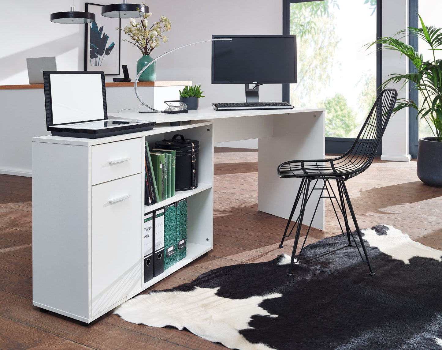 Design Eckschreibtisch mit Regal Weiss 120 mal 75 5 mal 106 5 cm Moderner Buero Schreibtisch Computer Tisch Arbeitszimmer Winkelschreibtisch Home Office